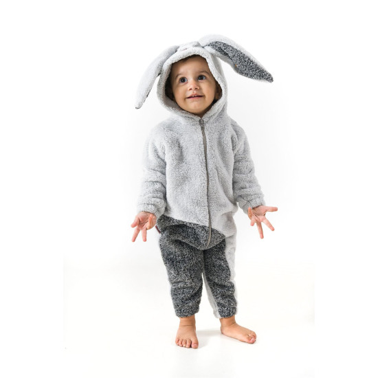 Welsoft Peluş Unisex Kışlık Bebek Takımları Çocuk Giyim Bebek Kıyafeti çocuk kostümü Gri Tavşan