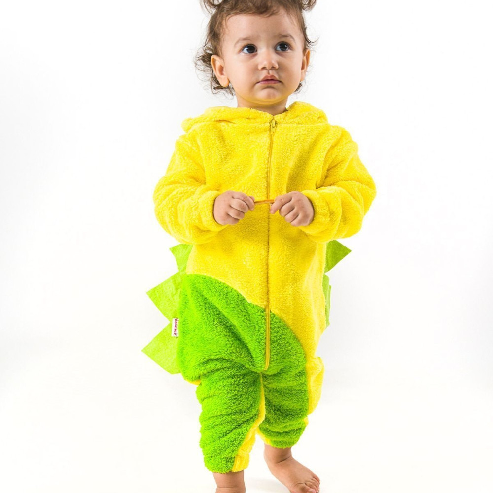 Welsoft Peluş Unisex Kışlık Bebek Takımları Çocuk Giyim Bebek Kıyafeti çocuk kostümü Yeşil Dinozor