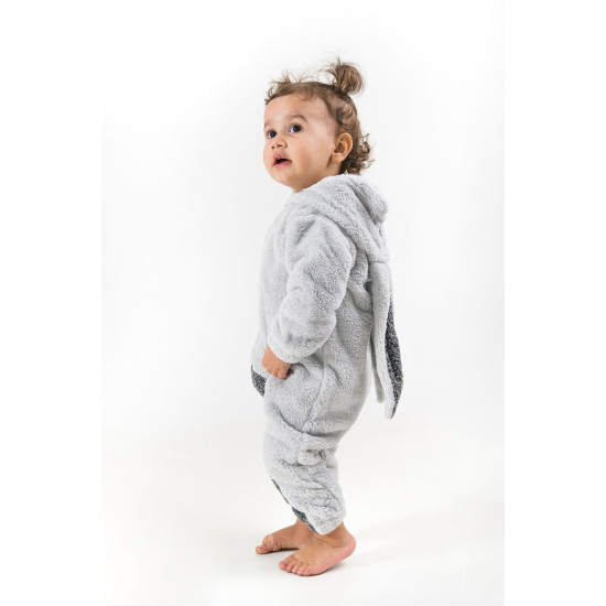 Welsoft Peluş Unisex Kışlık Bebek Takımları Çocuk Giyim Bebek Kıyafeti çocuk kostümü Gri Tavşan