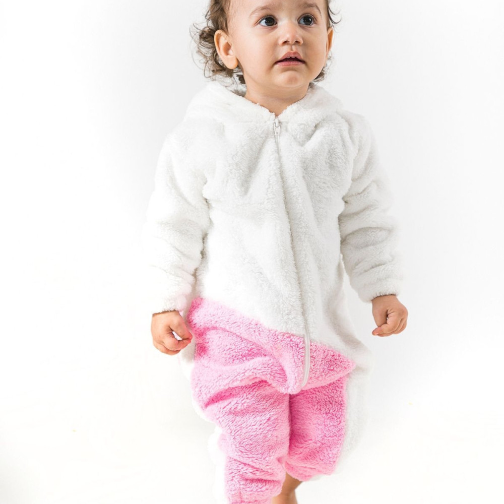 Welsoft Peluş Unisex Kışlık Bebek Takımları Çocuk Giyim Bebek Kıyafeti çocuk kostümü Pembe Tavşan