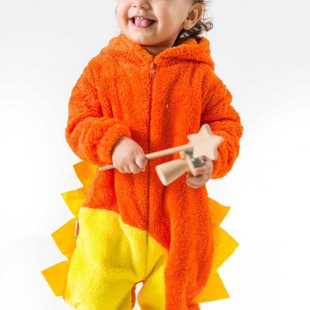 Welsoft Peluş Unisex Kışlık Bebek Takımları Çocuk Giyim Bebek Kıyafeti çocuk kostümü Turuncu Dinozor