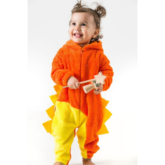 Welsoft Peluş Unisex Kışlık Bebek Takımları Çocuk Giyim Bebek Kıyafeti çocuk kostümü Turuncu Dinozor