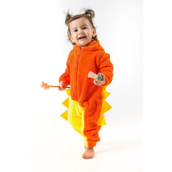 Welsoft Peluş Unisex Kışlık Bebek Takımları Çocuk Giyim Bebek Kıyafeti çocuk kostümü Turuncu Dinozor