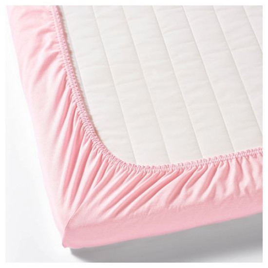 IKEA LEN - lastikli bebek çarşafı, 60x120 cm (beyaz-pembe) beyaz-pembe