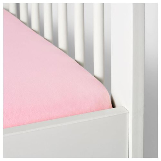 IKEA LEN - lastikli bebek çarşafı, 60x120 cm (beyaz-pembe) beyaz-pembe