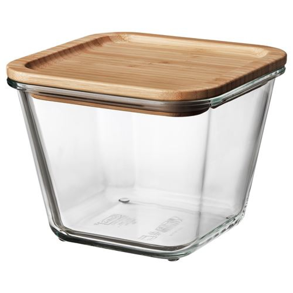 IKEA 365+ - kapaklı cam saklama kabı, 1,2 lt (cam-bambu)