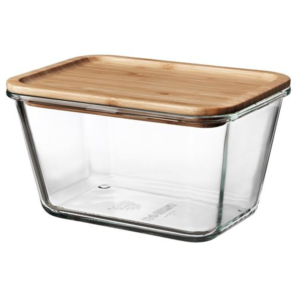 IKEA 365+ - kapaklı cam saklama kabı, 1,8 lt (cam-bambu)