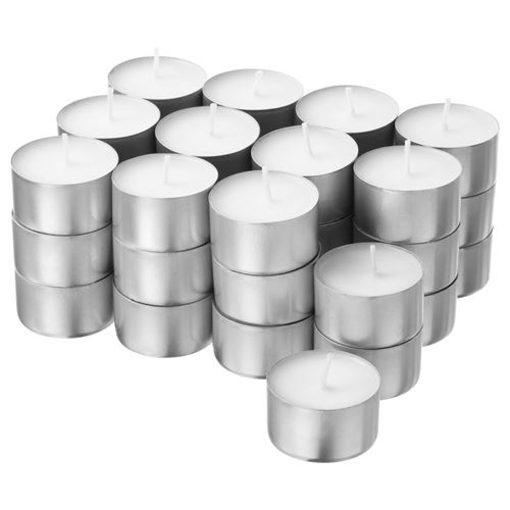 IKEA GLIMMA - tealight mum, 6 saat (beyaz)