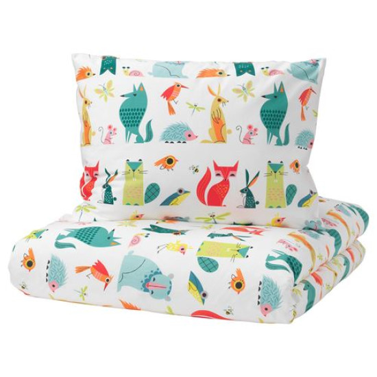 IKEA LATTJO - çocuk nevresim takımı, 150x200/50x60 cm (hayvan-çok renkli) hayvan-çok renkli