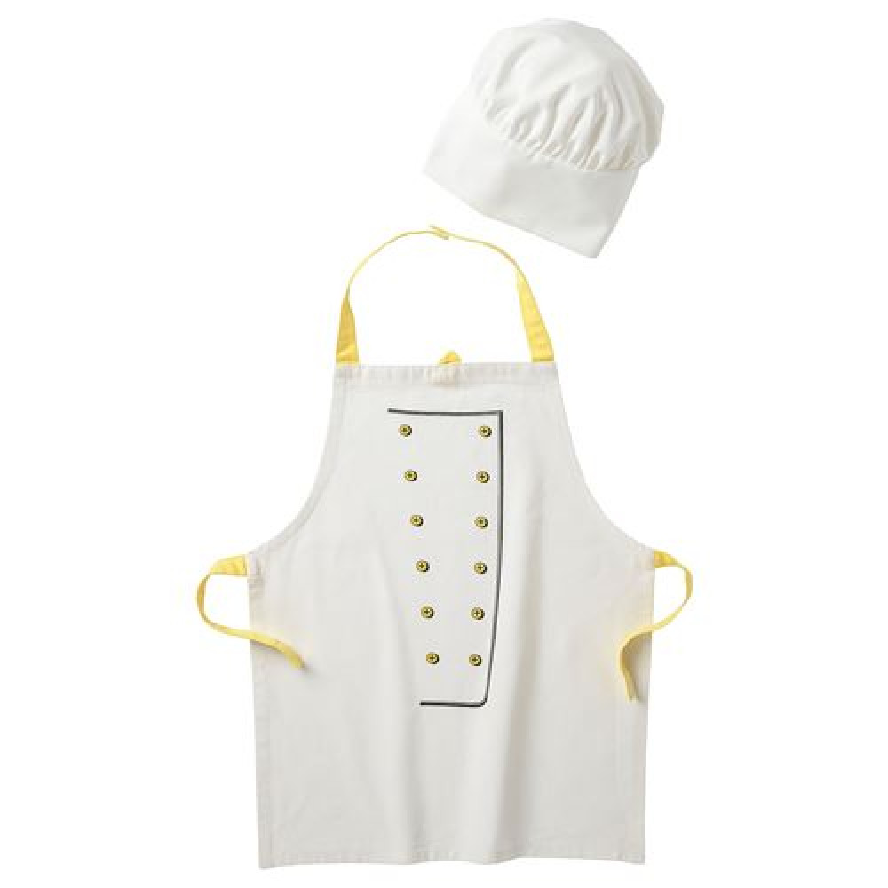 IKEA TOPPKLOCKA - çocuk önlüğü ve şapka, 57 cm (beyaz-sarı)