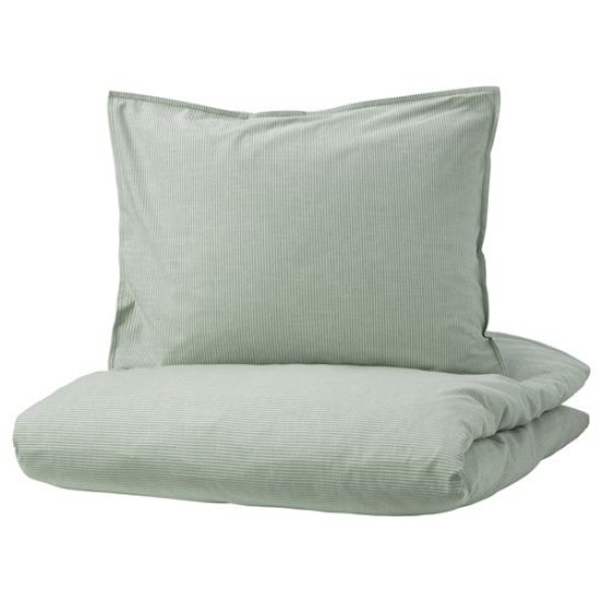 IKEA BERGPALM - çift kişilik nevresim seti, 240x220/50x60 cm (çizgili yeşil) çizgili yeşil
