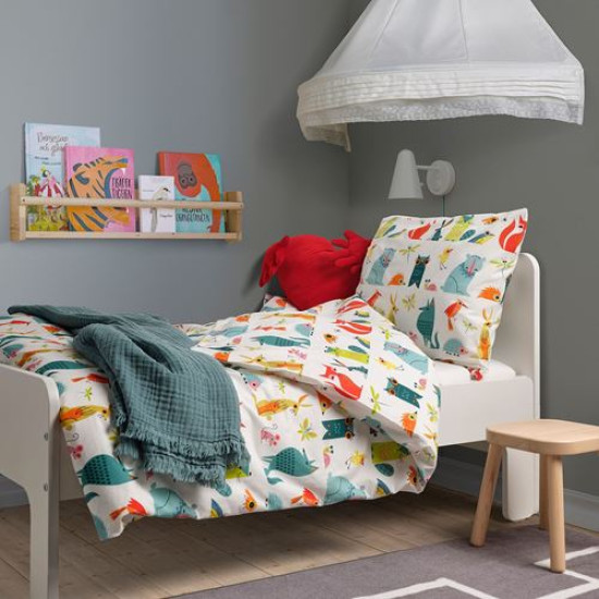 IKEA LATTJO - çocuk nevresim takımı, 150x200/50x60 cm (hayvan-çok renkli) hayvan-çok renkli