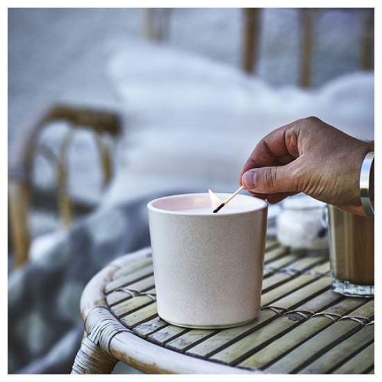 IKEA JÄMLIK - seramik kapta kokulu mum, 50 saat (açık bej)