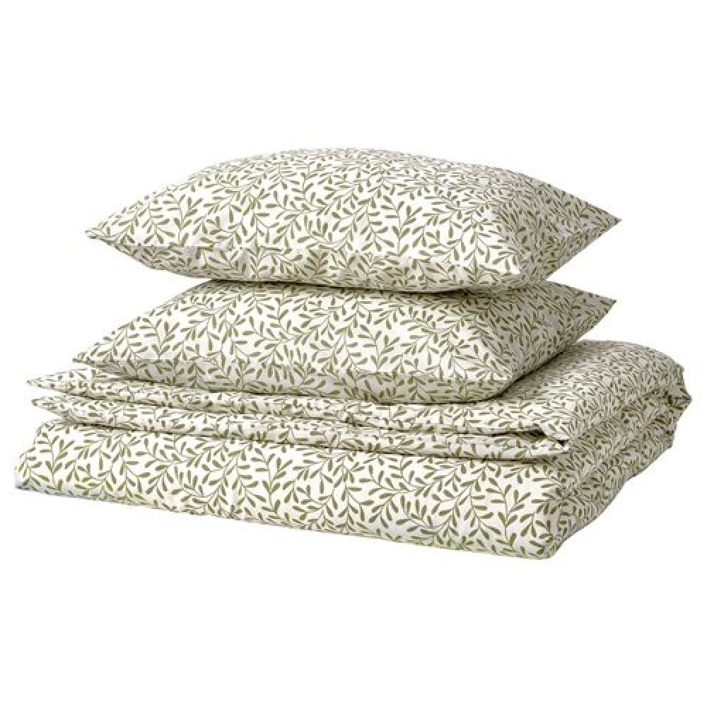 IKEA SORGMANTEL - çift kişilik nevresim seti, 240x220/50x60 cm (beyaz-yeşil)