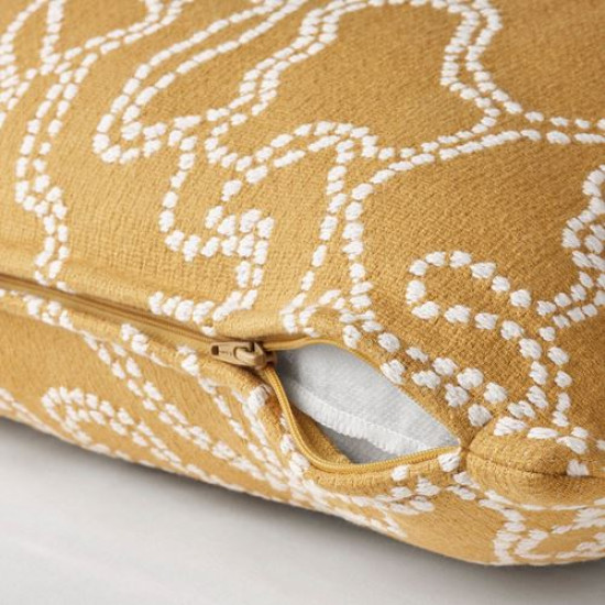 IKEA GULDFLY - kırlent kılıfı, 50x50 cm (koyu sarı-kırık beyaz) koyu sarı-kırık beyaz