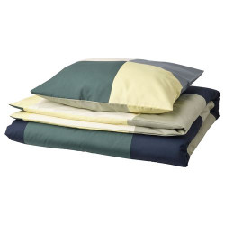 IKEA BRUNKRISSLA - tek kişilik nevresim seti, 150x200/50x60 cm (yeşil-çok renkli)