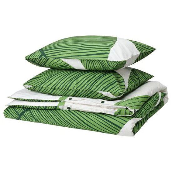 IKEA KUNGSCISSUS - çift kişilik nevresim seti, 240x220/50x60 cm (yeşil-beyaz) yeşil-beyaz