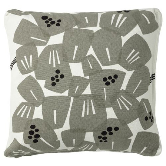 IKEA UNDERBLOMMA - kırlent kılıfı, 50x50 cm (beyaz-açık gri-yeşil) beyaz-açık gri-yeşil