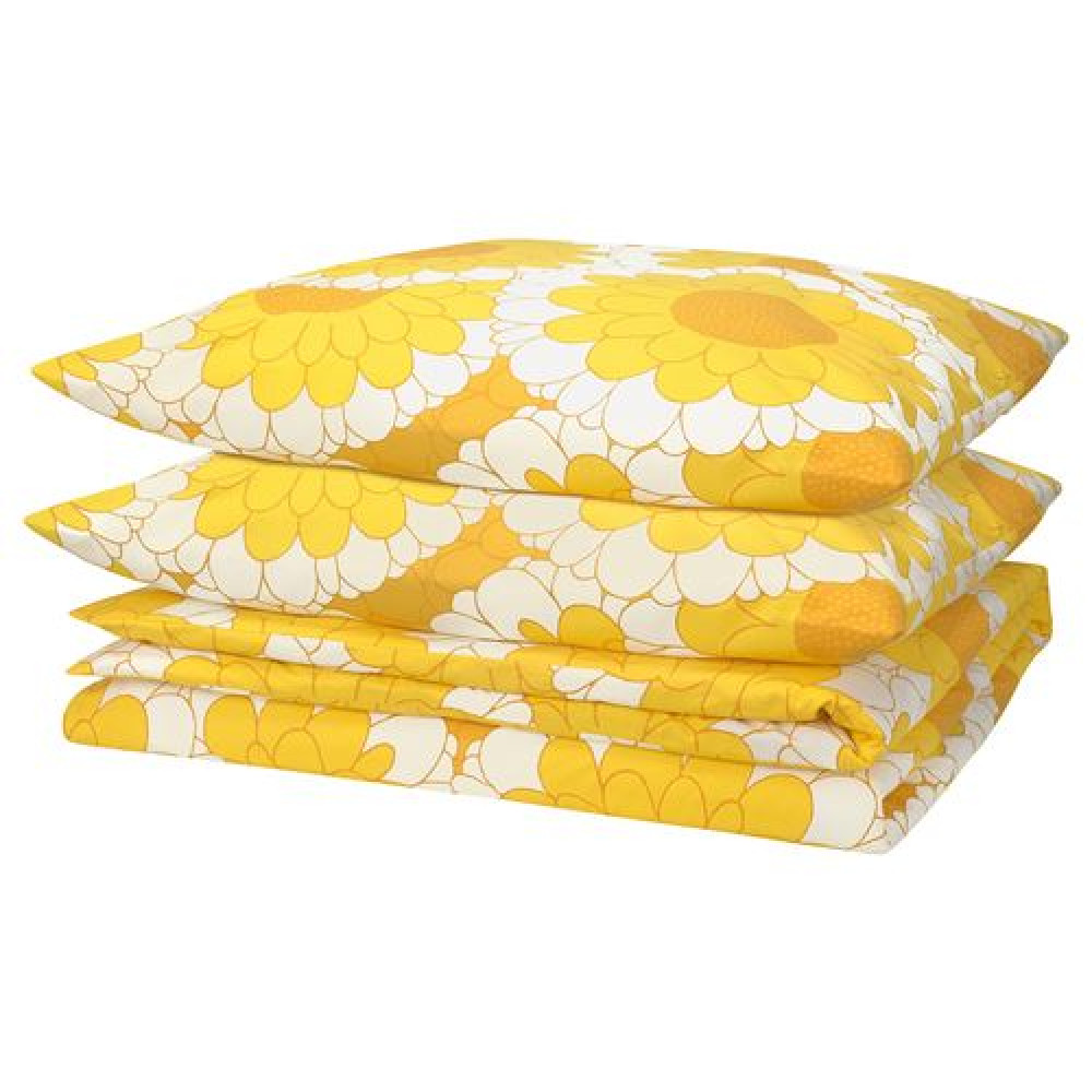 IKEA KRANSMALVA - çift kişilik nevresim seti, 240x220/50x60 cm (sarı)