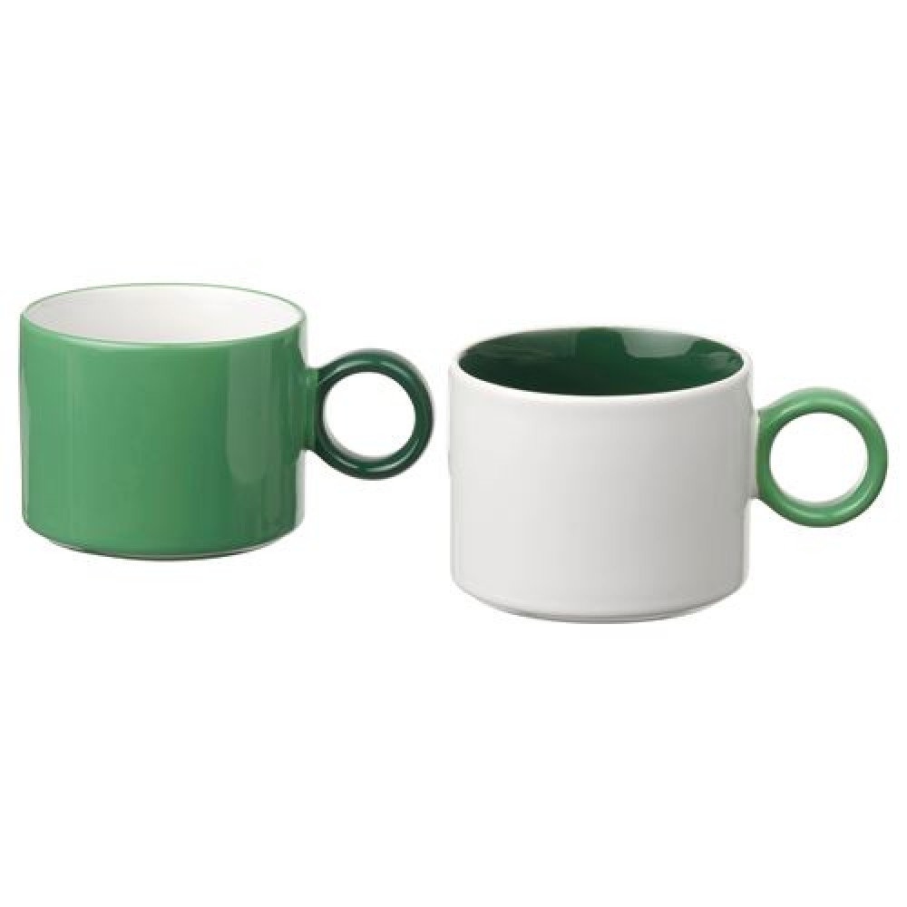 IKEA PIGGÅL - kupa seti, 30 cl (beyaz-yeşil)