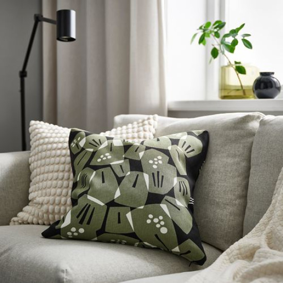 IKEA UNDERBLOMMA - kırlent kılıfı, 50x50 cm (siyah-gri-yeşil) siyah-gri-yeşil