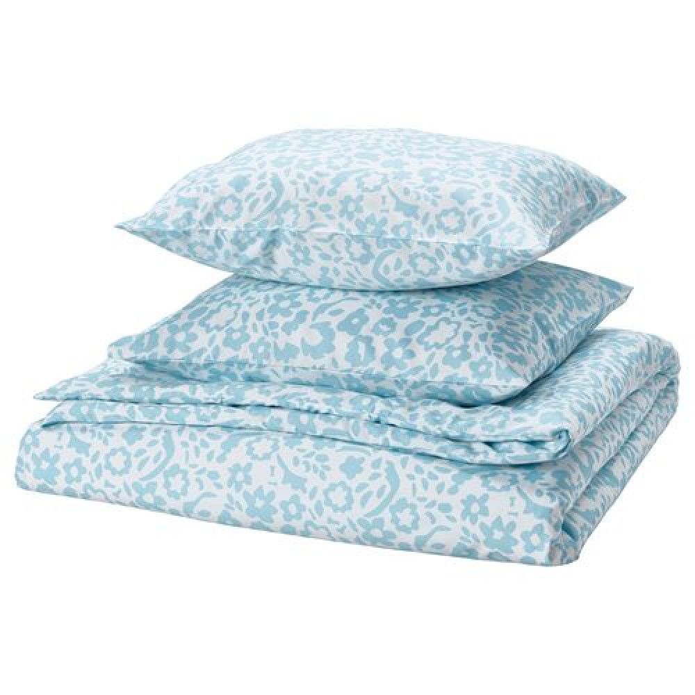 IKEA CYMBALBLOMMA - çift kişilik nevresim seti, 240x220/50x60 cm (beyaz-mavi)