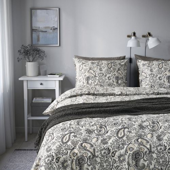 IKEA RODGERSIA - tek kişilik nevresim seti, 150x200/50x60 cm (gri-beyaz)