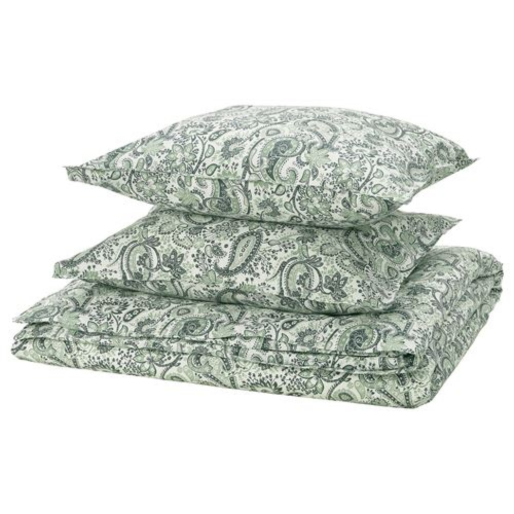 IKEA RODGERSIA - çift kişilik nevresim seti, 240x220/50x60 cm (yeşil-beyaz)