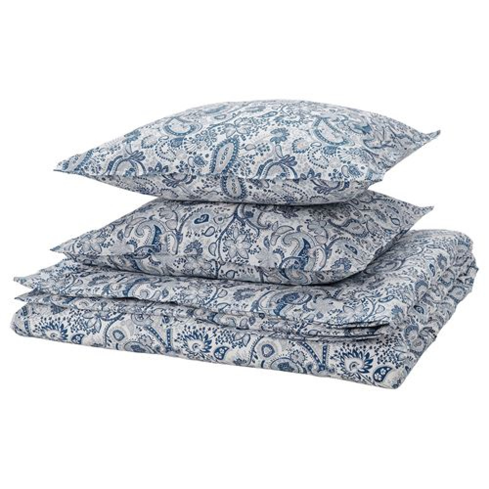 IKEA RODGERSIA - çift kişilik nevresim seti, 240x220/50x60 cm (mavi-beyaz)