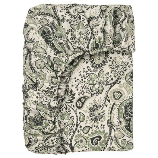 IKEA RODGERSIA - lastikli çarşaf, 180x200 cm (yeşil-beyaz)