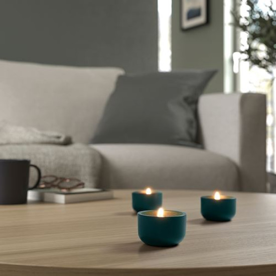IKEA HEDERVÄRD - tealight mumluk, 3 cm (koyu turkuaz)