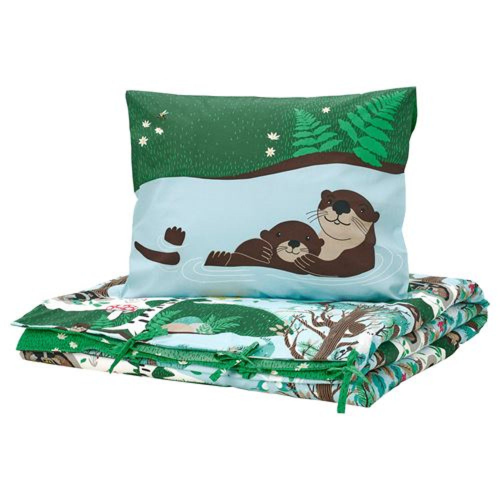 IKEA SKOGSDUVA - çocuk nevresim takımı, 150x200/50x60 cm (mavi-yeşil)