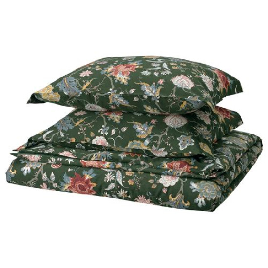 IKEA NÄSSELKLOCKA - çift kişilik nevresim seti, 240x220/50x60 cm (koyu gri-yeşil-çok renkli) koyu gri-yeşil-çok renkli