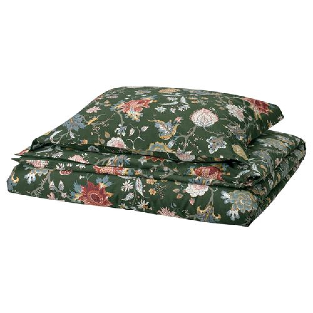 IKEA NÄSSELKLOCKA - tek kişilik nevresim seti, 150x200/50x60 cm (koyu gri-yeşil-çok renkli)