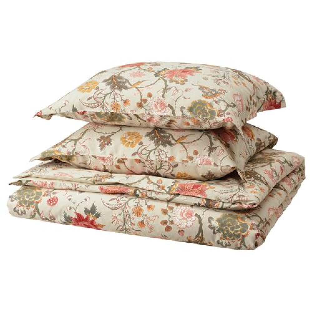 IKEA NÄSSELKLOCKA - çift kişilik nevresim seti, 240x220/50x60 cm (açık gri-bej-çok renkli)