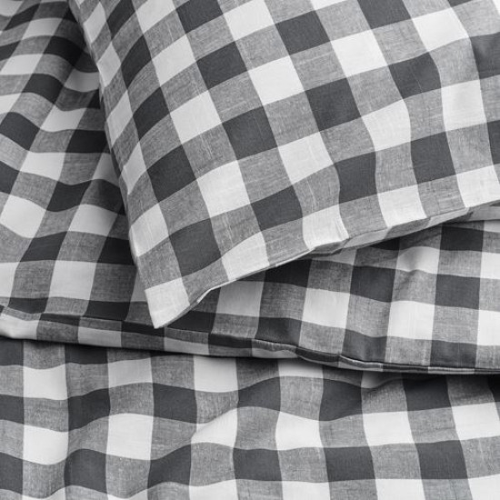 IKEA EKTANDVINGE - çift kişilik nevresim seti, 240x220/50x60 cm (beyaz siyah-kareli) beyaz siyah-kareli