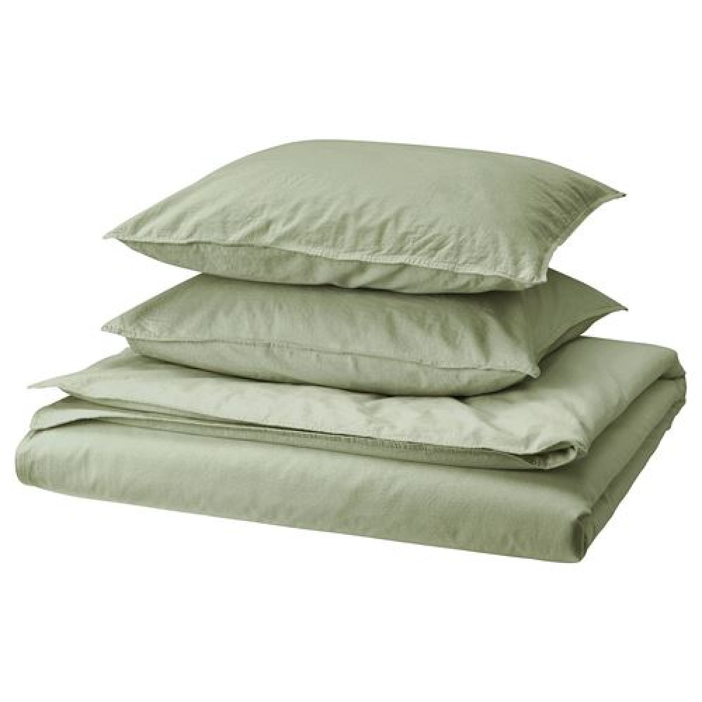 IKEA ÄNGSLILJA - çift kişilik nevresim seti, 240x220/50x60 cm (gri-yeşil)