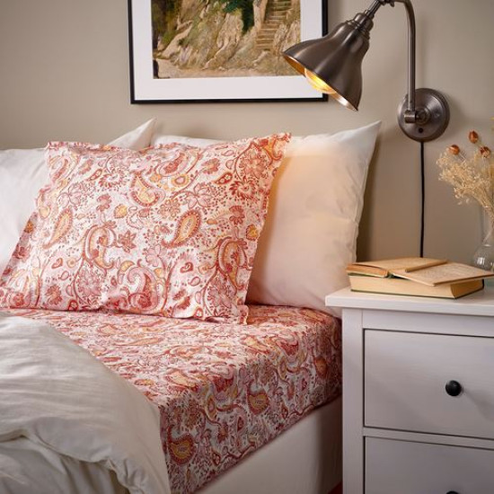 IKEA RODGERSIA - lastikli çarşaf, 180x200 cm (pembe-beyaz) pembe-beyaz