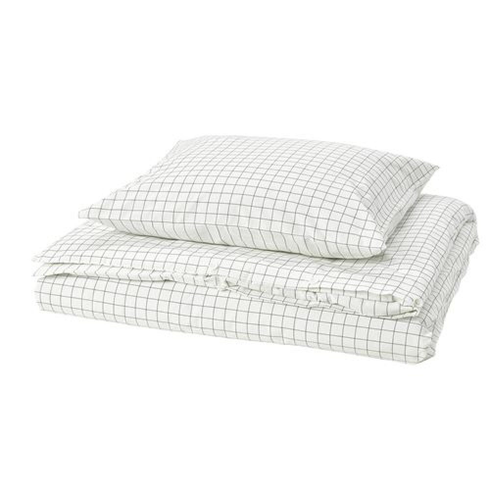 IKEA DOFTAKLEJA - tek kişilik nevresim seti, 150x200/50x60 cm (beyaz-antrasit)