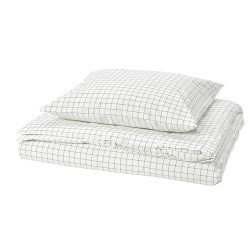 IKEA DOFTAKLEJA - tek kişilik nevresim seti, 150x200/50x60 cm (beyaz-antrasit)