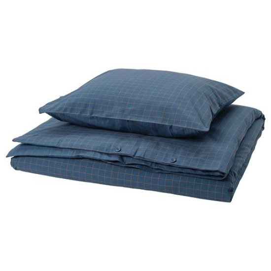 IKEA DOFTAKLEJA - tek kişilik nevresim seti, 150x200/50x60 cm (koyu mavi-açık kahverengi) koyu mavi-açık kahverengi