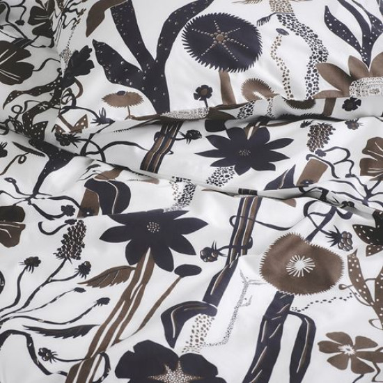 IKEA LUNDSKAFTING - tek kişilik nevresim seti, 150x200/50x60 cm (beyaz-siyah-kahverengi)