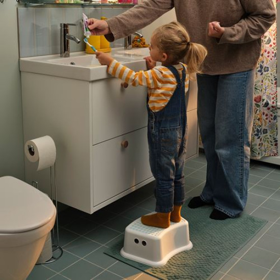 IKEA FÖRSIKTIG - çocuk basamağı, 37x13 cm (beyaz-turkuaz)