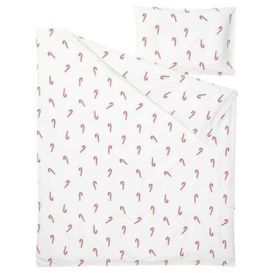 IKEA LÖVSÅNGARE - bebek nevresim takımı, 110x125/35x55 cm (beyaz-kırmızı)