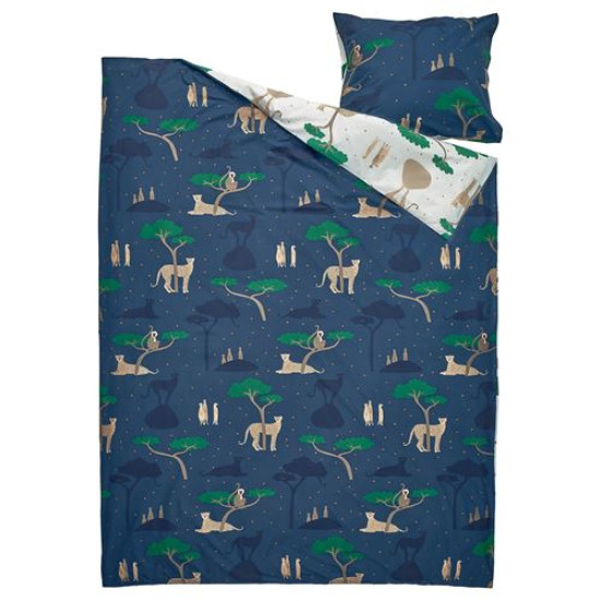 IKEA SANDLÖPARE - çocuk nevresim takımı, 150x200/50x60 cm (beyaz-koyu mavi) beyaz-koyu mavi