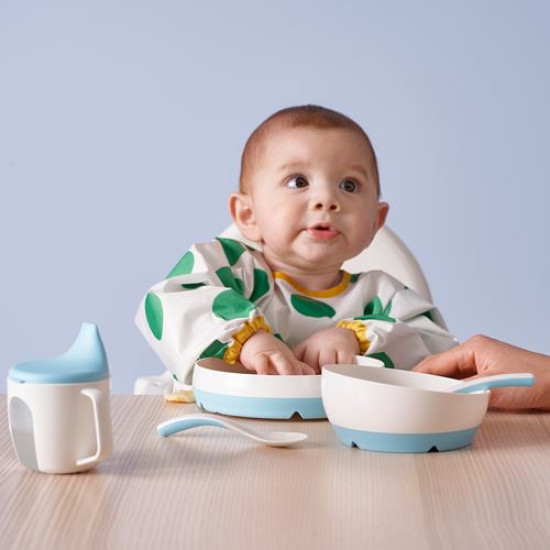IKEA BÖRJA - çocuk tabak ve kasesi (beyaz-mavi)