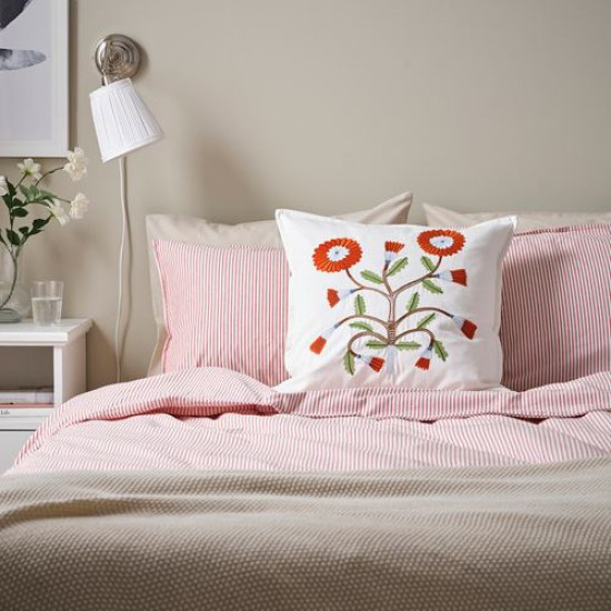 IKEA FACELIOR - kırlent kılıfı, 50x50 cm (beyaz-turuncu)