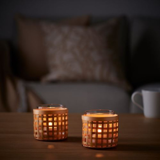 IKEA PÅVEFINK - tealight mumluk, 8 cm (bambu)