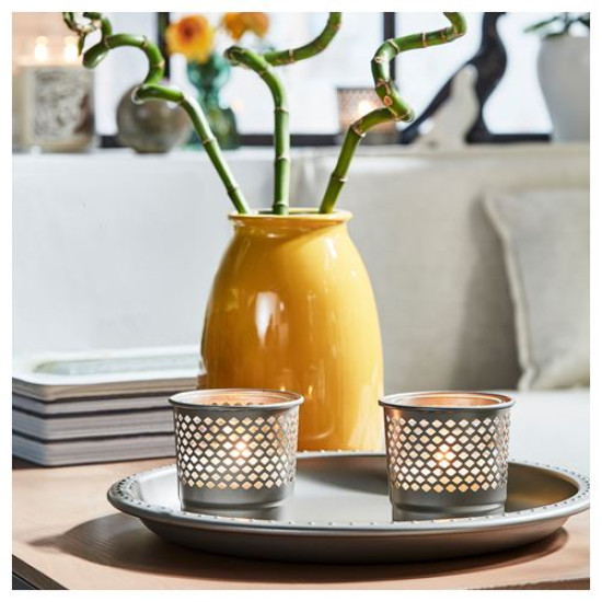 IKEA BERGGRAN - tealight mumluk, 9 cm (gri)