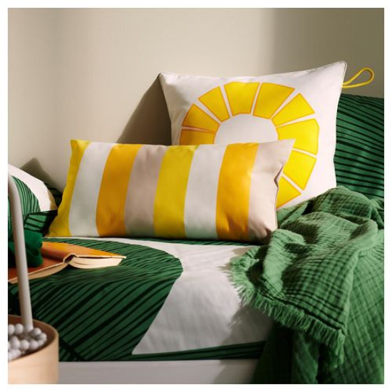 IKEA BRÖGGAN - kırlent kılıfı, 50x50 cm (beyaz-sarı)